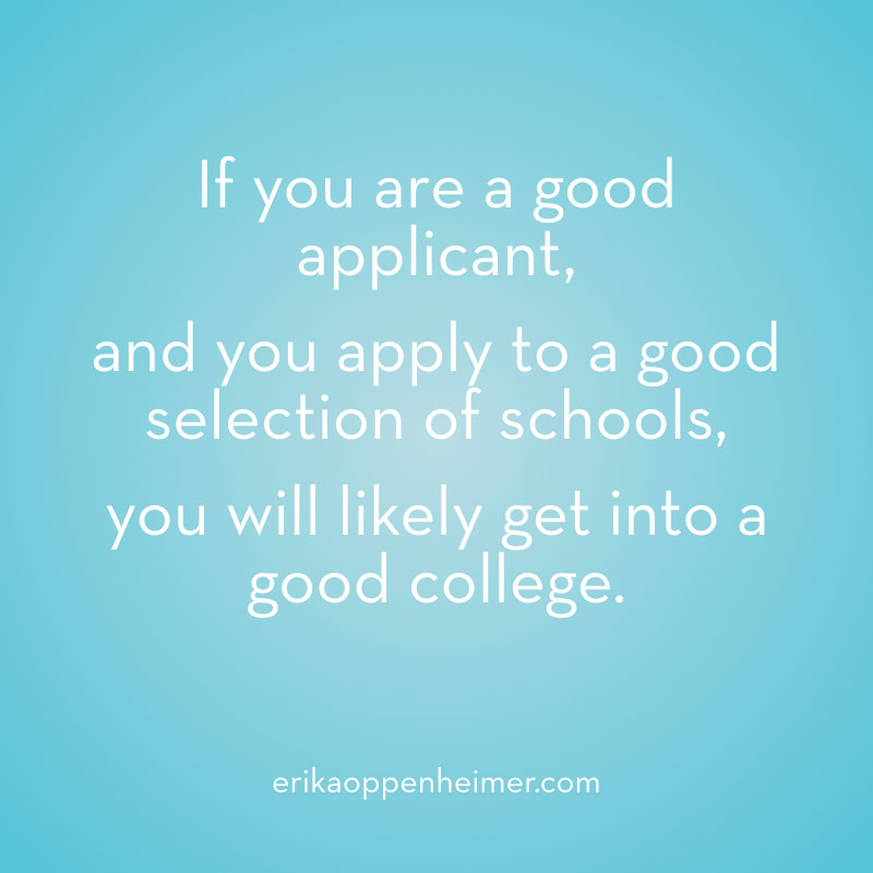 If you are a good applicant, and you apply to a good selection of schools, you will likely get into a good college. --erikaoppenheimer.com